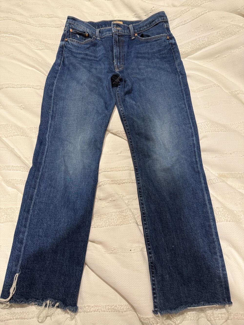 MOTHER Straight-Leg Jeans in Medium Blue Denim
